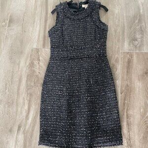 Michael Kors Black White Tweed Fringe Trim Sleeveless Sheath Dress Size 4